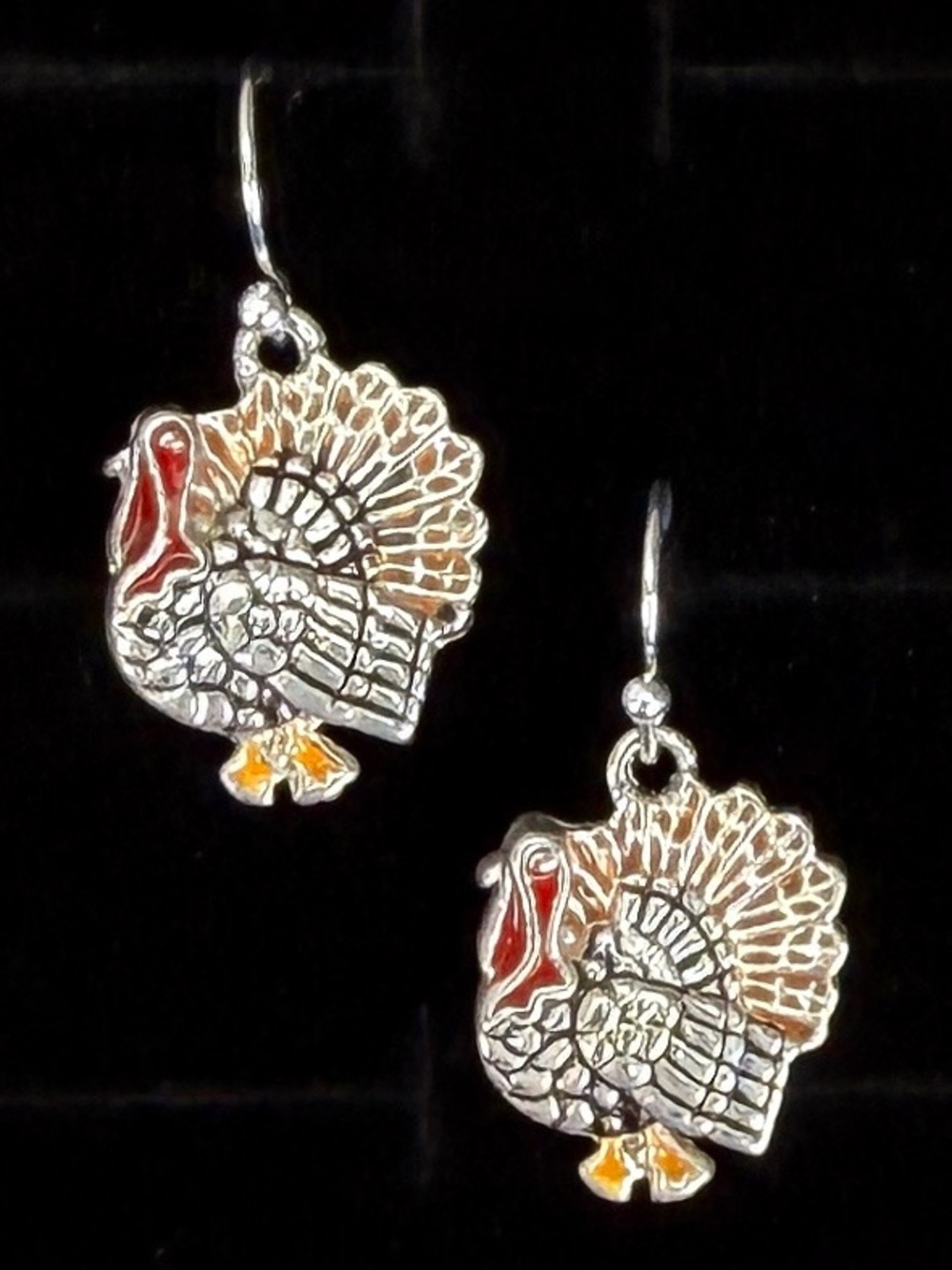 Silvertone and Color Accent convertible, Turkey Thanksgiving pierced Earrings